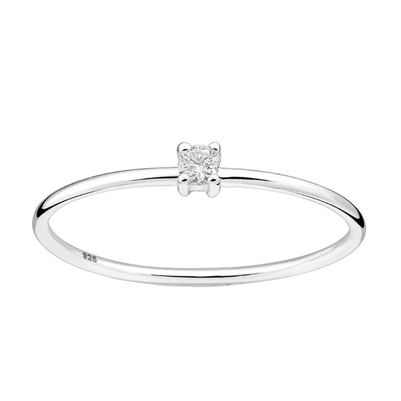 Sterling Silver & Clear CZ Solitaire Dainty Ring - Picture 1 of 1